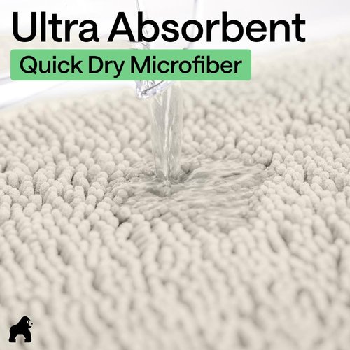 GORILLA GRIP Bath Rug Mat - Thick Soft Absorbent Chenille | Quick Dry Microfiber, 24x17, Ivory