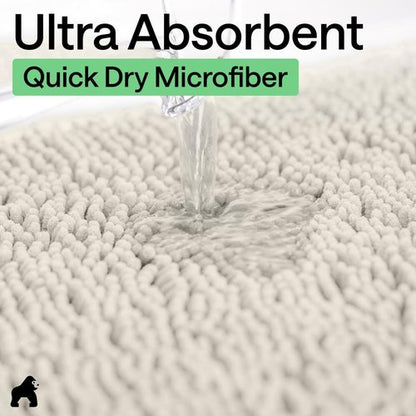 GORILLA GRIP Bath Rug Mat - Thick Soft Absorbent Chenille | Quick Dry Microfiber, 24x17, Ivory