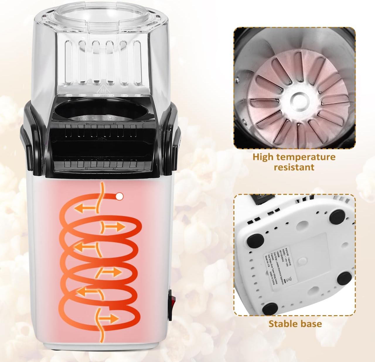 OUNONA Electric Hot Air Popcorn Maker - Compact 10-Inch Home Machine for Quick Snacks & Movie Nights