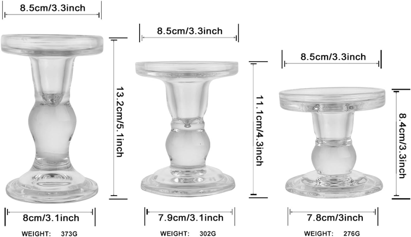 Skiennix 6-Piece Glass Candlestick Set - Elegant Crystal Candle Holders for Weddings & Decor | Clear