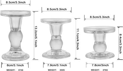 Skiennix 3-Piece Glass Candlestick Set - Elegant Crystal Holders for Christmas & Weddings | Clear