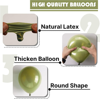 PartyWoo Sage Green Balloons - 100pcs Latex Balloon Arch Kit for Weddings & Birthdays | 5-36 Inch Sizes