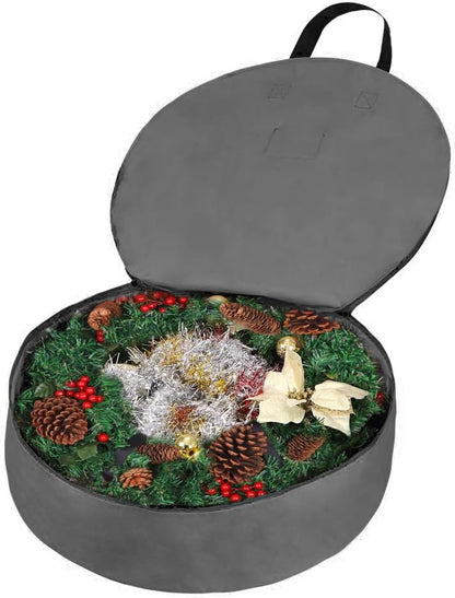 Primode Christmas Wreath Storage Bag - Heavy Duty 24" Container with Handles - Durable 600D Oxford Polyester (Gray)