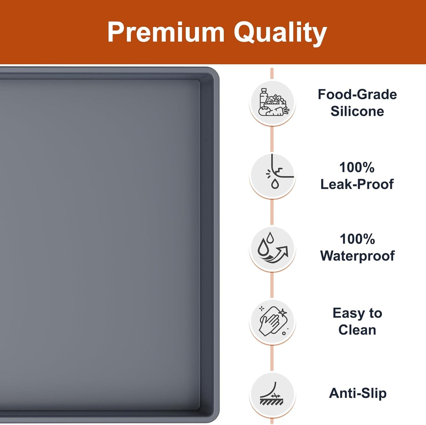 Ukeetap Extra Thick Silicone Mat - Waterproof Under Sink Mat | 34" x 22" for Kitchen & Bathroom Protection - Gray