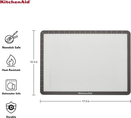 KitchenAid Silicone Baking Mat - Large 12x17-Inch Gray Design for Easy Baking