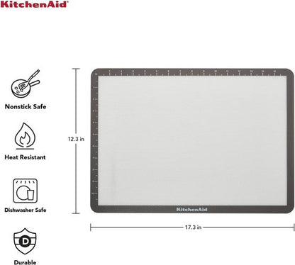 KitchenAid Silicone Baking Mat - Large 12x17-Inch Gray Design for Easy Baking