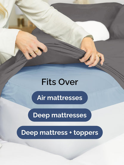 Skiennix Extra Deep Queen Fitted Sheet - Ultra Soft, Wrinkle-Free - Fits 18-24 Inch Mattresses - Dark Grey