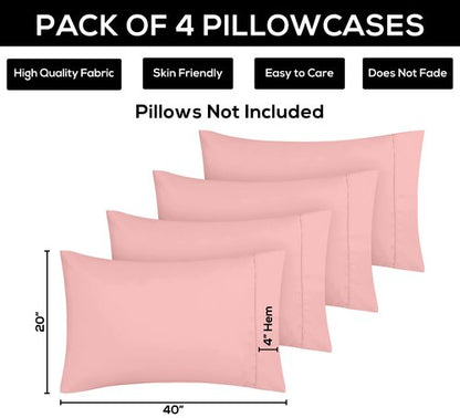 Utopia Bedding King Pillow Cases - 4 Pack - Envelope Closure - Soft Brushed Microfiber Fabric - Shrinkage and Fade Resistant Pillow Covers King Size 20 X 40 Inches (King, Pink)