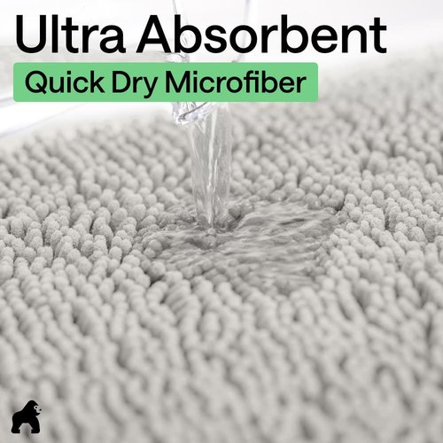 GORILLA GRIP Bath Rug Mat - Soft Absorbent Chenille | Quick-Dry Microfiber, 44x26, Light Gray