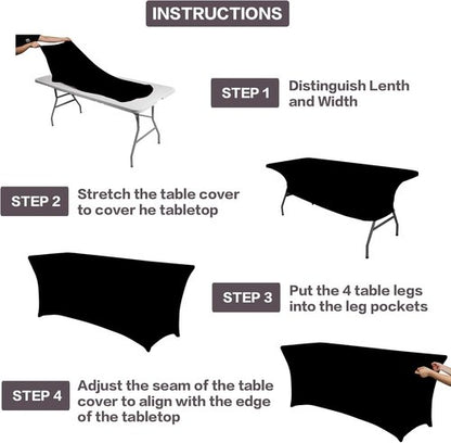 IVAPUPU 4FT Rectangular Table Cloth - Washable Spandex Fitted Covers for Events & Parties | Black
