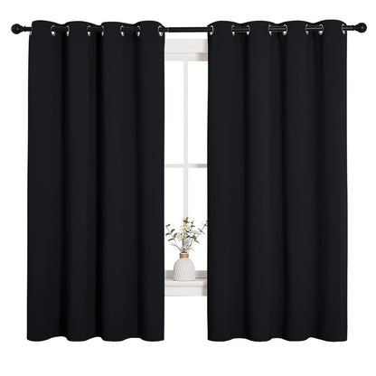NICETOWN Bathroom Blackout Curtains and Drapes, Black Solid Thermal Insulated Grommet Blackout Drapery Panels for Window (2 Panels, 55 inches Wide by 68 inches Long, Black)
