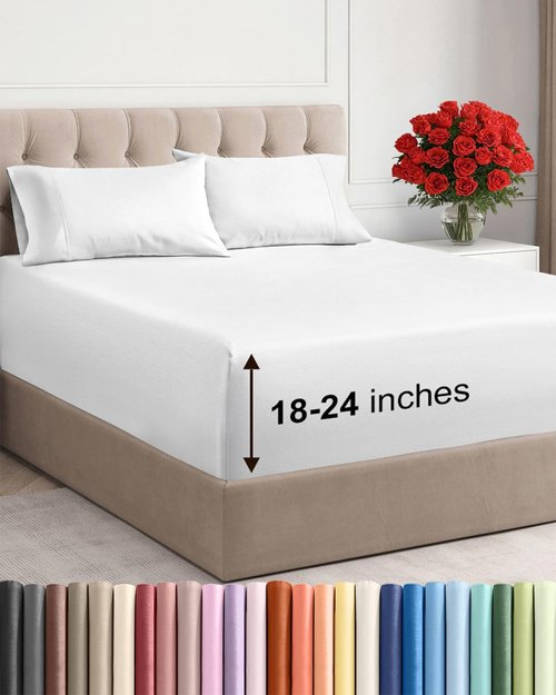 Extra Deep King Sheet Set by Comfy Hotel - 4-Piece Breathable Cooling Bed Sheets - Fits 18-24 Inch Mattresses - Ultra Soft, Wrinkle-Free, Fade-Resistant - Luxurious White Bedding
