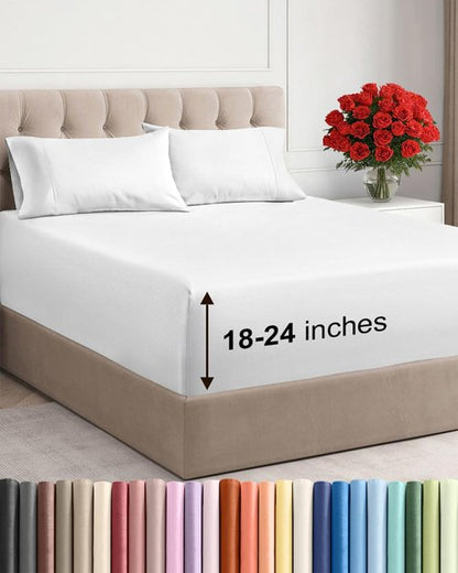 Extra Deep King Sheet Set by Comfy Hotel - 4-Piece Breathable Cooling Bed Sheets - Fits 18-24 Inch Mattresses - Ultra Soft, Wrinkle-Free, Fade-Resistant - Luxurious White Bedding