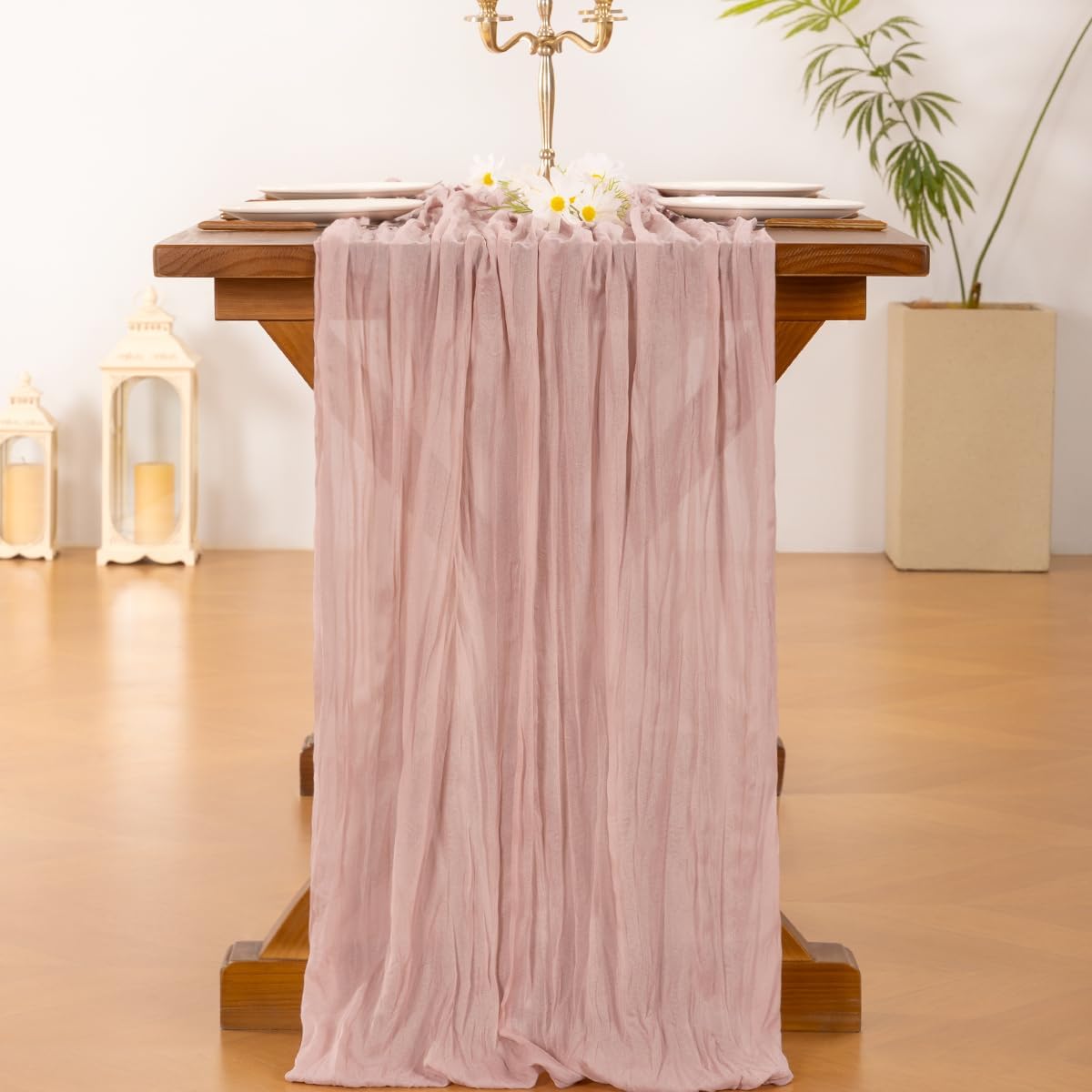 Socomi 15-Piece Pink Cheesecloth Table Runner Set - 120-Inch Rustic Boho Decor for Weddings & Events