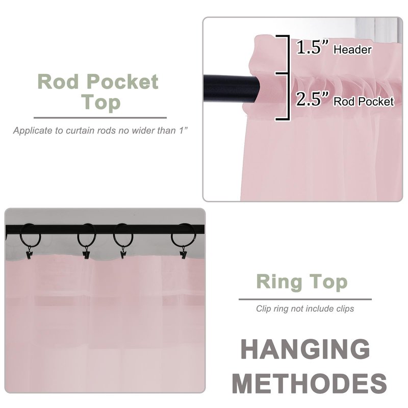 OWENIE Blush Sheer Curtain 90 Inches Long 2 Panels Set, Solid Filmy Drapes for Living Room Bedroom, Elegant Window Voile Sheer Curtain Panels Drapes, 2 Pcs, Each 59" Wx90 L Inch