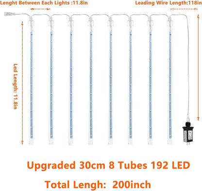 Skiennix Meteor Shower Lights - 2 Pack Outdoor Christmas Decorations with Timer | 384 LEDs, 30cm Tubes