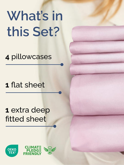 Skiennix Extra Deep Full Sheet Set - 6 Piece Breathable Cooling Bedding - Soft Wrinkle-Free Light Pink