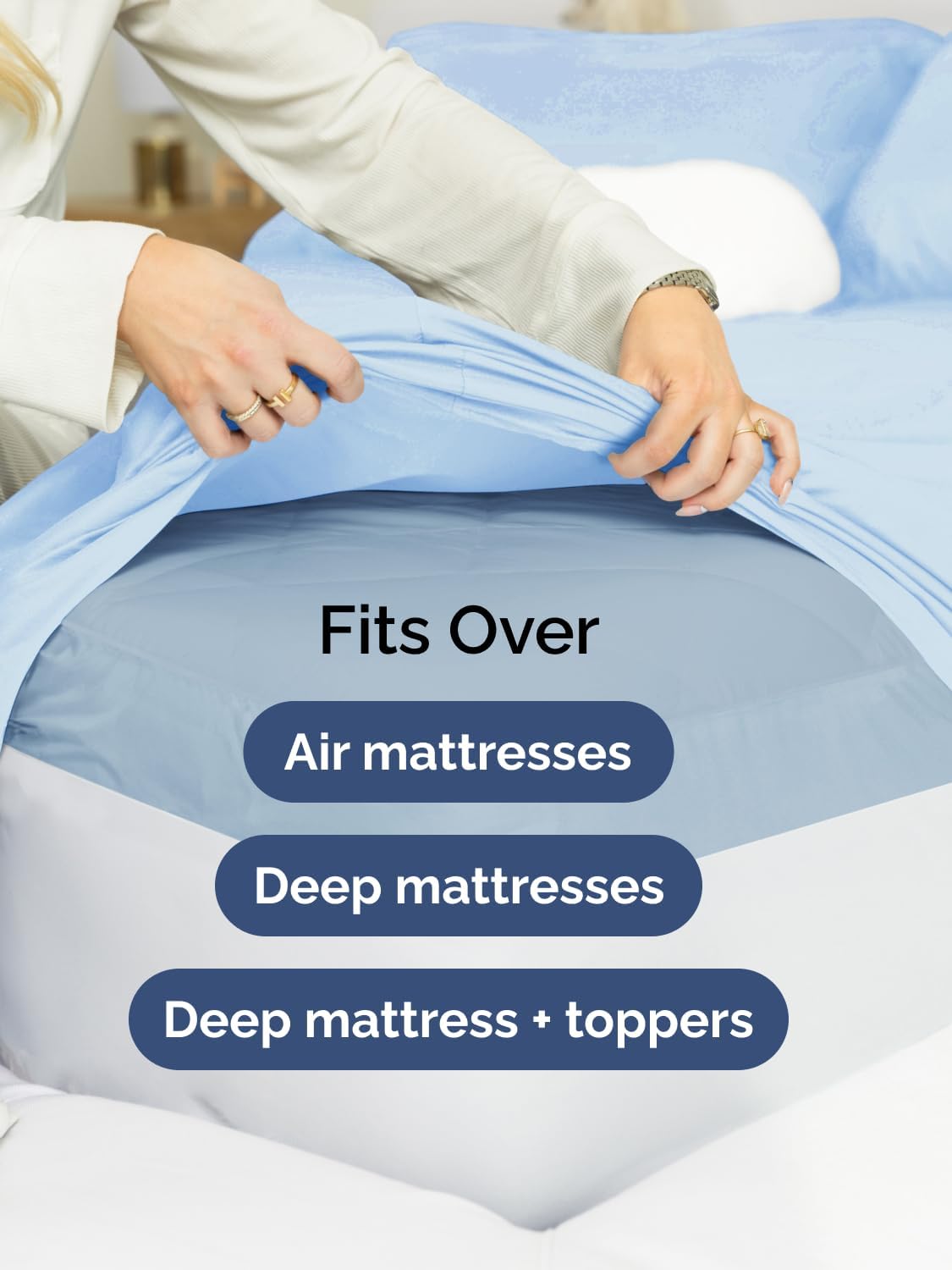 Skiennix Extra Deep Queen Sheet Set | 6-Piece Breathable Cooling Bedding - Soft, Wrinkle-Free Light Blue