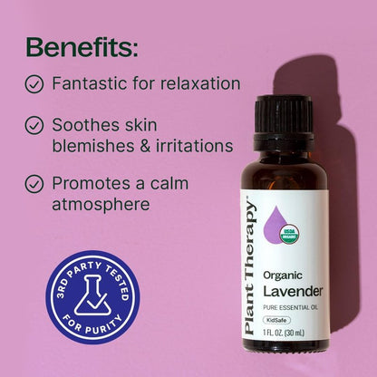 Plant Therapy Organic Lavender Essential Oil 100% Pure, USDA Certified Organic, Undiluted, Natural Aromatherapy for Diffusion & Topical Use, For Skin, Hair, Relaxation, Premium Therapeutic Grade 30 mL