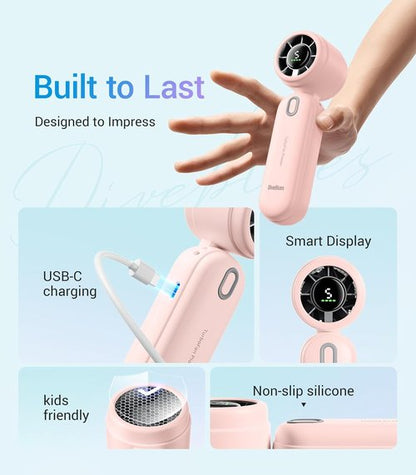 Diveblues Handheld Turbo Fan - USB Rechargeable Portable Pocket Fan for Travel & Outdoor (Pink)