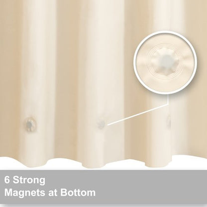Barossa Design Beige Shower Curtain Liner with 6 Magnets - Waterproof PEVA Shower Liner for Bathroom, 72" x 72" Standard Size, PVC Free, Metal Grommets - Beige, 72x72