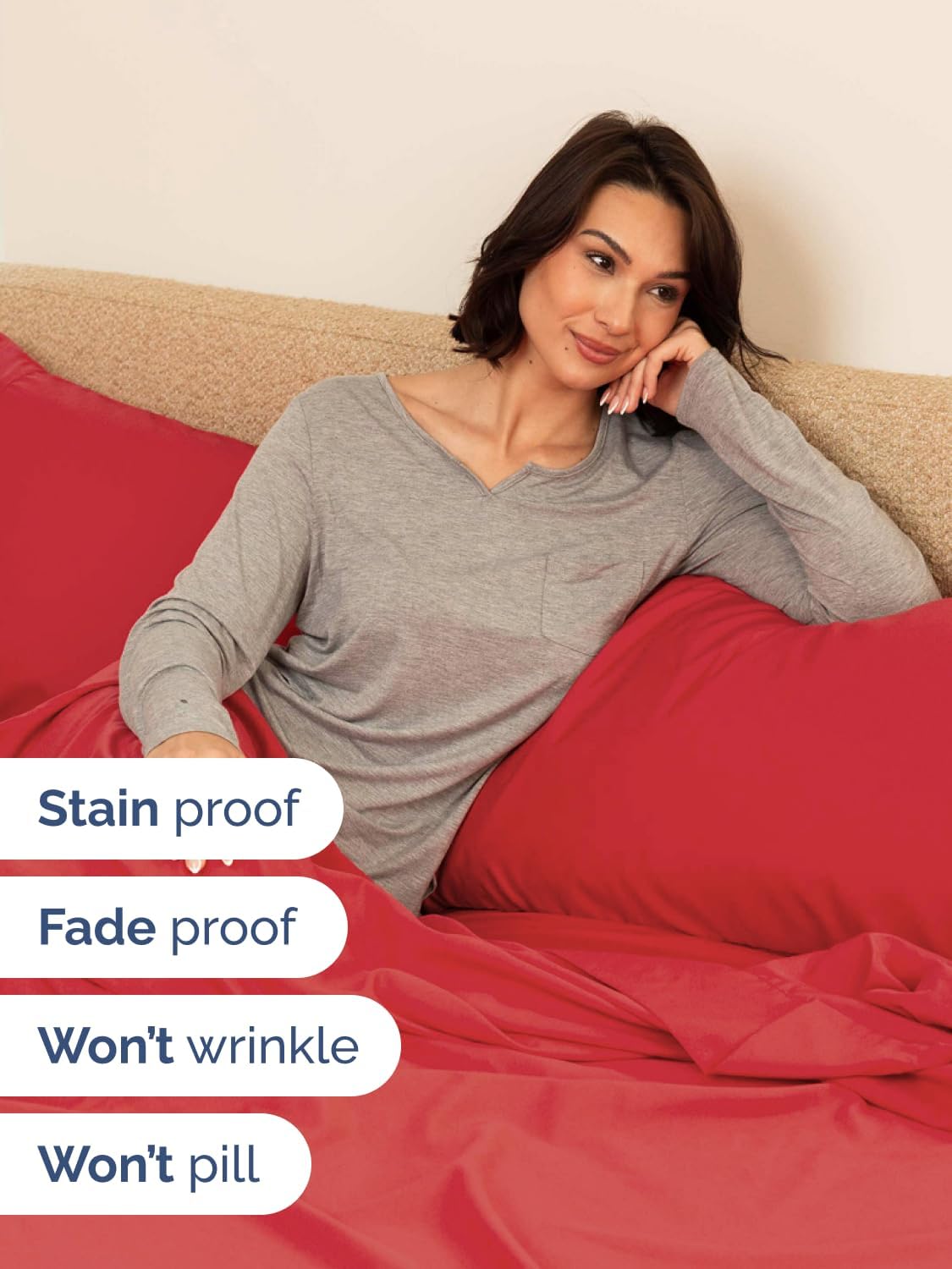 Skiennix Extra Deep Queen Sheet Set - 6 Piece Breathable Cooling Bedding - Soft, Wrinkle-Free Red Sheets