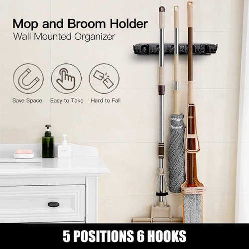 IMILLET Mop and Broom Holder Set - 2 Pack Plastic & 1 Pack Stainless Steel for Easy Organization