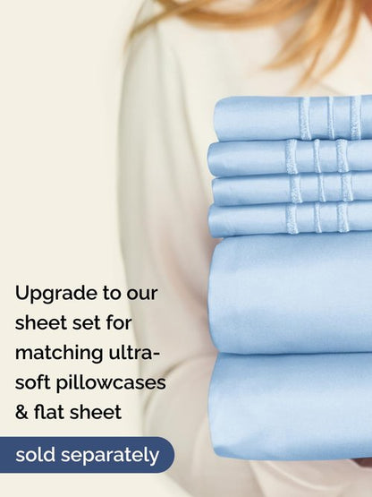 Extra Deep Split King Fitted Sheet - Hotel Luxury Single Fitted Sheet Only - Easily Fits 18 inch to 24 inch Mattress - Ultra Soft, Wrinkle Free w/Extra Deep Pockets - Breathable & Comfy - Light Blue