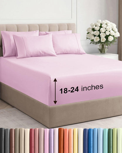 Skiennix Extra Deep Cal King Sheet Set - 6 Piece Breathable Cooling Bedding - Soft Wrinkle-Free Light Pink