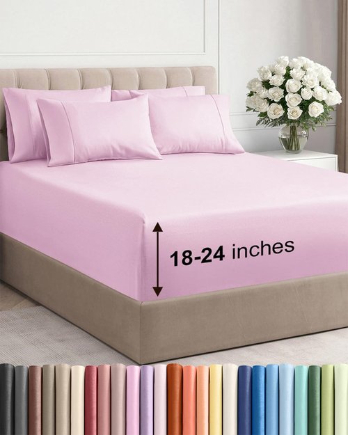 Extra Deep Cal King Sheet Set - 6 Piece Breathable and Cooling Sheets - Hotel Luxury Bedding for Women, Men, Kids & Teens - Easy & Secure Fit - Soft and Wrinkle Free - Extra Deep Pockets - Light Pink