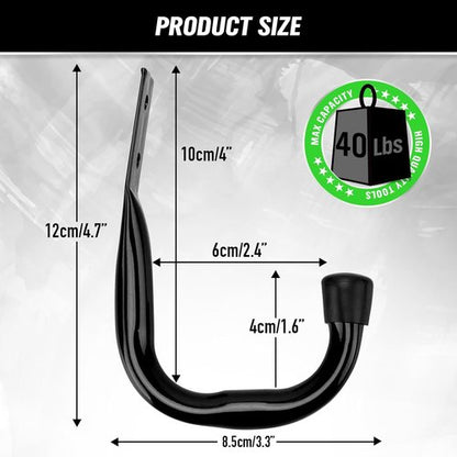 Heavy Duty Garage Storage Hooks - 6-Piece Bike Wall Mount J Hook Set for Organizing Tools & Cords