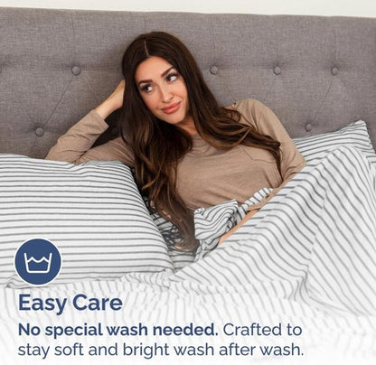 King Pillow Cases by [Brand Name] - Ultra Soft Hotel Quality - 4 Piece Set in Grey Stripes - Wrinkle Free & Machine Washable