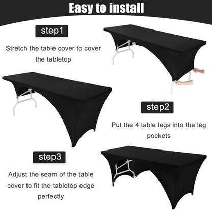 Fivenl 2 Pack Spandex Tablecloths - Black Stretch Fitted Covers for 6FT Tables | Washable & Durable