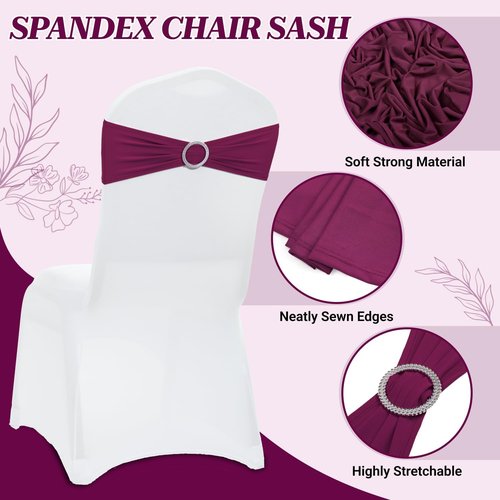 MDS Spandex Chair Sashes - Premium Stretch Covers with Buckle Slider for Weddings & Events | Eggplant, Pack of 75