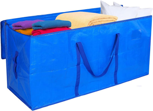 Bigmeta 66 Gallon Extra Large Moving Bags - Heavy Duty Zippered Storage Bag for Travel & Home Use, Blue