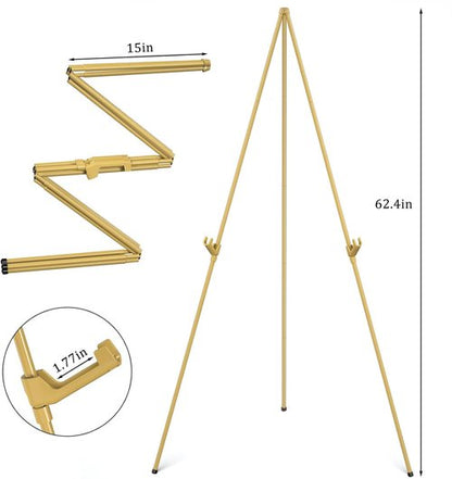Display Artist Easel Stand - 63" Collapsible Tripod for Easy Folding & Adjustable Art Display - Gold