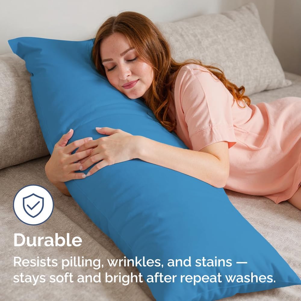 Skiennix Body Pillowcases Set of 4 | Soft & Breathable 20x54 Long Pillow Covers - Denim Blue, Machine Washable