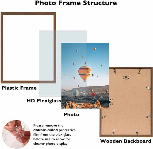 JCJMY 11x16 Picture Frame - Brown Wall Hanging Frame with Shatter Resistant Plexiglass | Versatile Mounting Options