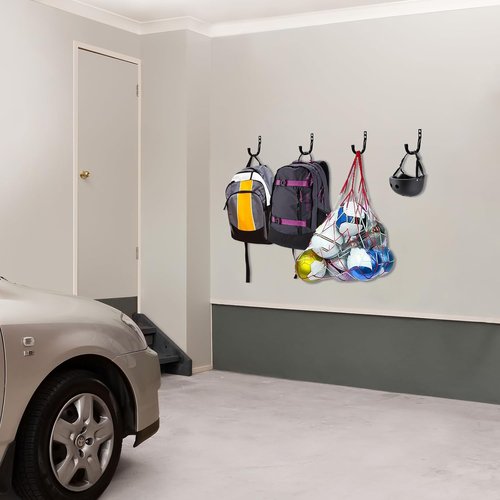 KURUI Heavy Duty Metal Wall Hooks - 6Pcs for Garage Organization | Large Black Utility J Hooks