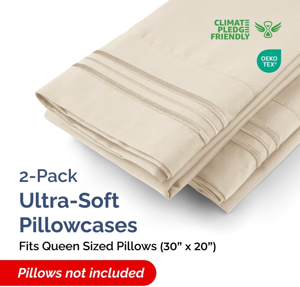 Queen Pillow Cases by [Brand Name] - Ultra Soft Hotel Quality Covers | Wrinkle-Free, Stain-Resistant - 2 Piece Set in Wheat