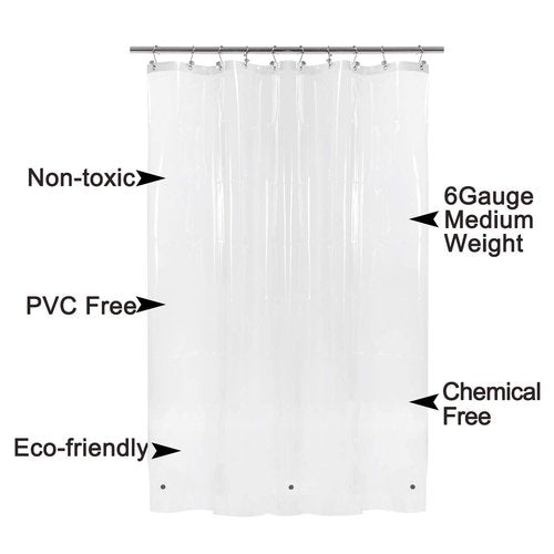 BAROSSA Design 54 inch Wide Stall Shower Curtain Liner with 3 Magnets - PEVA, Waterproof, PVC Free, Metal Grommets, Clear, 54x72