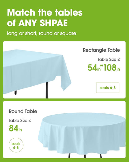Pureegg Round Plastic Tablecloths - 8 Pack, Leakproof & Sturdy, Baby Blue, 84'' for Easter Parties & Weddings