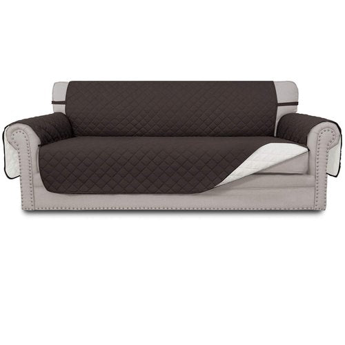 Easy-Going 4 Seater Sofa Slipcover Reversible Sofa Cover Water Resistant Couch Cover with Foam Sticks Elastic Straps Furniture Protector for Pets Children Dog Cat (XX-Large, Chocolate/Ivory)
