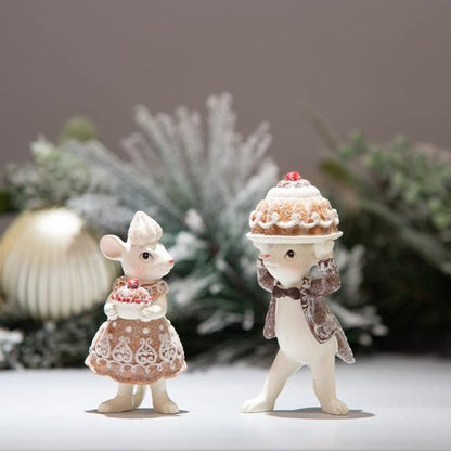 Braxio Gingerbread Mouse Figurine Set - Festive Christmas Decor for Tabletop & Tree | Set of 2