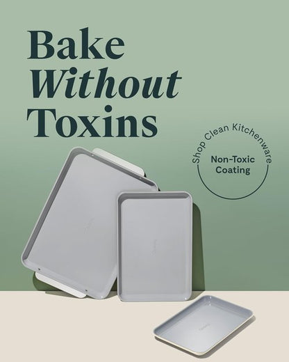 Caraway Non-Stick Ceramic Baking Sheet Trio - Non-Toxic & PTFE Free - Large 18"x13", Medium 15"x10", Small 9"x13" - Gray
