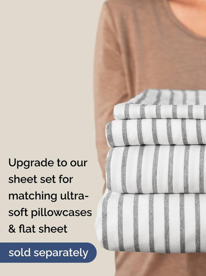 Extra Deep Full Fitted Sheet - Hotel Luxury Single Fitted Sheet Only - Easily Fits 18 inch to 24 inch Mattress - Ultra Soft, Wrinkle Free with Extra Deep Pockets - Breathable & Comfy - Grey Stripes