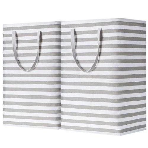 BOOMIBOO 2-Pack Large Laundry Basket,Waterproof Freestanding Laundry Hamper,Collapsible Clothes Basket with Easy Carry Handles in Laundry Room Bathroom Bedroom Dorm,Grey,75L