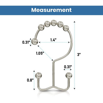 Utopia Bedding Double Glide Roller Set of 12 Shower Curtain Hooks, Double Sided Rings, Rust Proof Shower Curtain Rings, Nickel