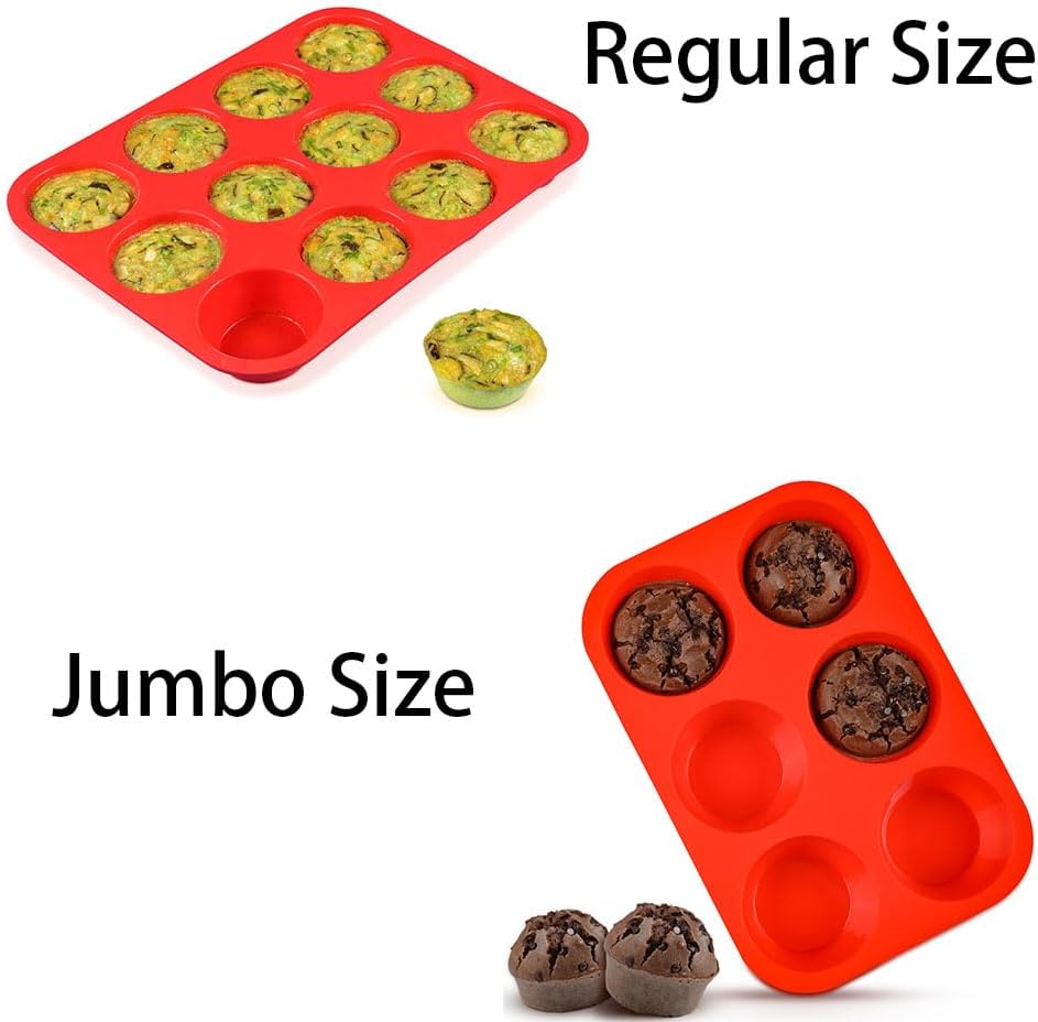 Skiennix Muffin Pan Set - 12 Regular Size & 6 Giant Muffins - Non-Stick Bakeware