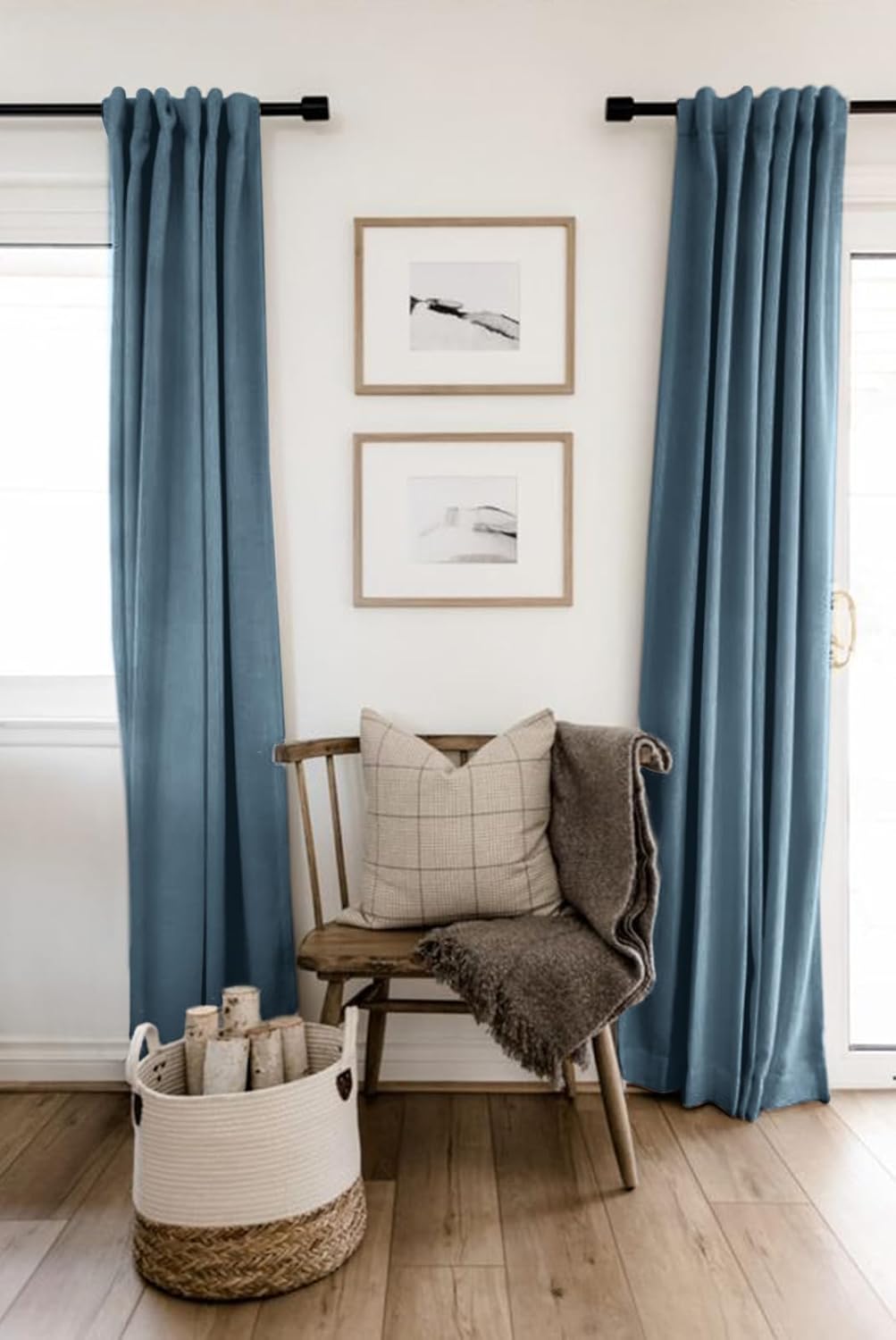 Skiennix Blackout Curtains - 100% Blackout Thermal Insulated Drapes, 50" W x 90" L, Stone Blue - 2 Panels Set